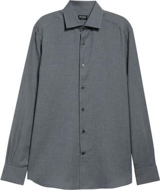 Ermenegildo Zegna Cashco Cashmere & Cotton Button-Up Shirt in Grey at Nordstrom, Size Xx-Large