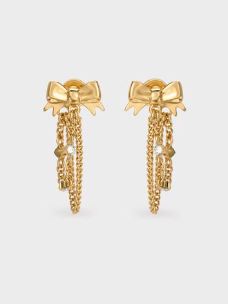 Charles & Keith Paige Crystal-Chain Bow Drop Earrings