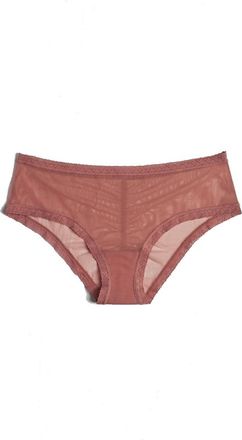 Blush Lingerie Womens Mesh Lace Trim Hipster Panty In Nutmeg