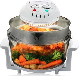MegaChef Multipurpose Countertop 14.25 Inch Halogen Oven Air Fryer/Rotisserie/Roaster in White