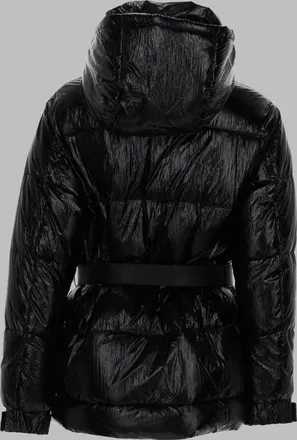 Canadian Belted Hooded Nylon Jacket - Black