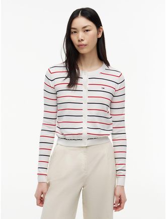 Tommy Hilfiger Womens Tommy Jeans Slim Fit Cotton Cardigan - Ecru / Multi Stripe - XL