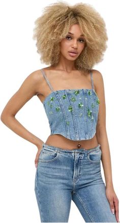 Miss Sixty Embellished Denim Top - Dames - Tops zonder mouwen - Blauw - XS - Denim - Tops
