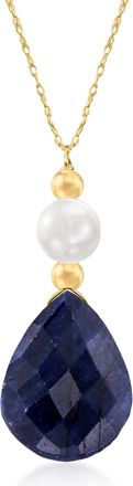 Ross-Simons Cultured Pearl and Sapphire Necklace in 14kt Yellow Gold