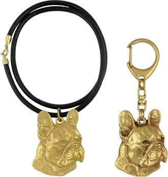 OEM Bulldog Franc&eacute;s I - Llavero Y Collar Con Perro En Caja, Producto Ba&ntilde;ado En Oro De Alta Calidad, Marca Art-dog