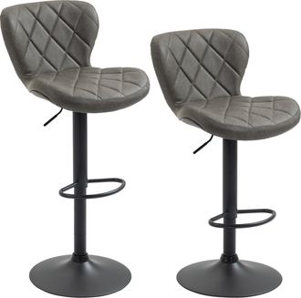 HOMCOM Adjustable Height Bar Stools Set of 2 - Swivel Barstools Dark Grey | TJ Hughes