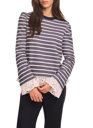 Mint Velvet Stripe Woven Mix Sweatshirt in Blue at Nordstrom, Size X-Small