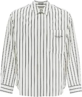 Dior White Cotton Pattern Mens Shirt