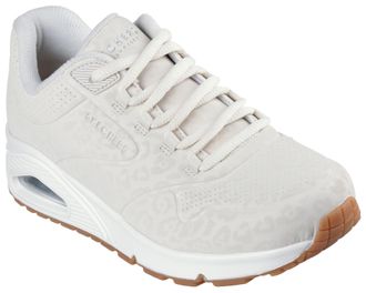 Skechers Sneaker SKECHERS UNO-KAT-NEATO, Damen, Gr. 36, weiss (sanftes wei&szlig;), Lederimitat, Schuhe Sneaker, Leo Sneaker, Schn&uuml;rschuh mit Air-Cooled Memory Foam
