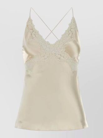 Alberta Ferretti satin top lace trim spaghetti straps