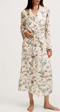 Petite Plume Silk Long Robe in Beige at Nordstrom, Size X-Large