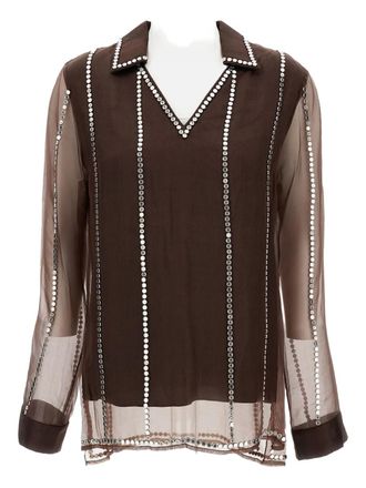 Wales Bonner v-neck stud-embellished blouse - women - Silk - 40 - Brown
