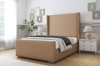 Comfort Beds Madrid Dumfries Bed Frame With Mattress-50 Upholstered Wingback in Light Brown | Size: Single