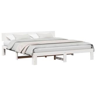 Berkfield Home White Bed Frame with Headboard White 200x200 cm Solid Pine Wood