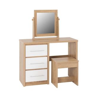 Seconique Seconique - Seville 3 Drawer Dressing Table Set - White High Gloss/Light Oak Effect Veneer