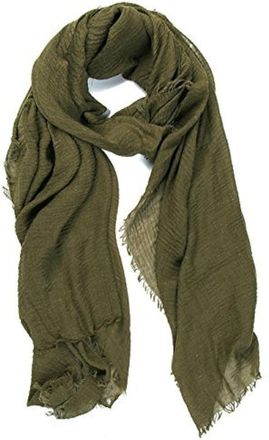 World of Shawls Ladies Distressed Crinkle Scarf Maxi Wrap Large Warm Soft (Olive)