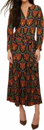 Farm Rio Boho Panther Lenzing Ecovero Viscose Midi Dress In Black