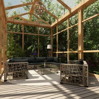 vidaXL Set De Muebles De Jard&iacute;n 10 Pzas Y Cojines Rat&aacute;n Sint&eacute;tico Gris Vidaxl