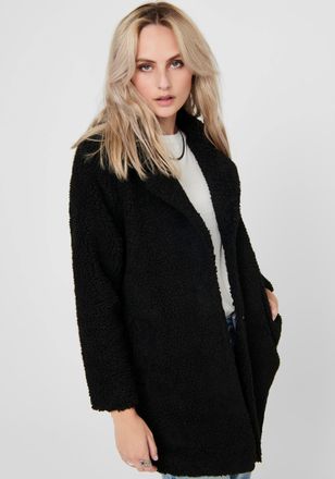 Only Kurzmantel ONLY ONLAURELIA SHERPA COAT, Damen, Gr. XS, schwarz, Pl&uuml;sch, Obermaterial: 100% Polyester, unifarben, figurumspielend ca. Mitte Oberschenke