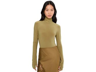 Norma Kamali Long Sleeve Turtle Bodysuit Womens Jumpsuit & Rompers One Piece Camel : XL (Womens 10), Polyester/Spandex