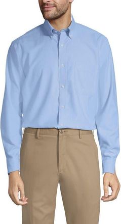 Lands End Tailored Fit No Iron Solid Supima Cotton Oxford Dress Shirt in Blue at Nordstrom, Size 16.5 - 35