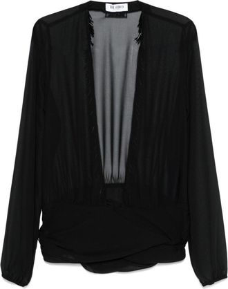 The Attico Sheer Black Blouse With Fringe Detail
