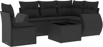 vidaXL Set De Sof&aacute;s De Jard&iacute;n 6 Piezas Y Cojines Rat&aacute;n Sint&eacute;tico Negro Vidaxl