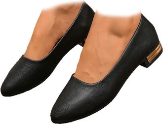 Generic Womens Leather Comfy Flat Loafers, Elegant Mary Jane Low Heels Shoes Comfortable Ballerina Slip On Dress Round Toe Shoes (Black,7.5)
