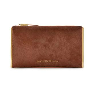Elisabetta Franchi Cowhide Clutch Bag - Dames - Tassen - Bruin - Maat: ONE Size Leer