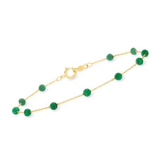 RS Pure by Ross-Simons 1.60- Emerald Bead Station Bracelet in 14kt Yellow Gold