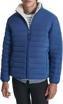 DKNY Water Resistant Faux Shearling Lined Quilted Jacket in Denim Blue at Nordstrom Rack, Size Xx-Large