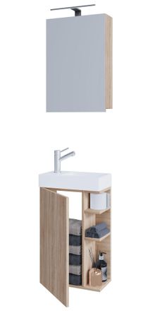 ebuy24 Ebuy24 - Set Vcm De 3 Piezas Lavadero Para Invitados Wc Ba&ntilde;o De Invitados Wc Lavabo Con Gabinete De Espejo Muebles De Ba&ntilde;o Set De Ba&ntilde;o - Lumia (sonoma