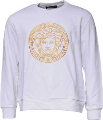 Versace Geborduurde Crew Neck Pullover Sweater - Heren - Sweatshirts - Wit - 2XS - Katoen - Hoodies & sweatvesten