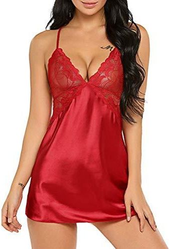 Ensemble Lingerie Femme ORANDESIGNE - Robe Chemise Babydoll Dentelle Sexy Avec String - Nuisette Romance