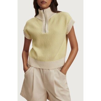 Varley Fowley Quarter Zip Short Sleeve Sweater in Snow White /Limeade at Nordstrom, Size X-Small