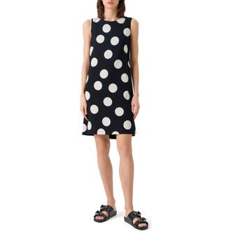 Akris X-Large Polka Dot Stretch Crepe A-Line Minidress in Black-Cream at Nordstrom, Size 12