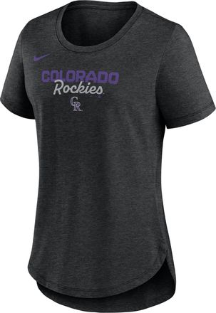 Nike Colorado Rockies Arched Team Name Nike Womens MLB T-Shirt in Black | NKMV00HDNV-SVQ