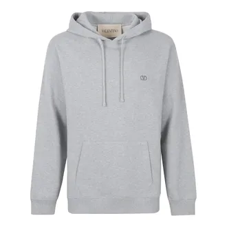 Valentino Garavani Hoodies, male, Gray, Size: XL Cotton Hoodie With VLogo Embroidery