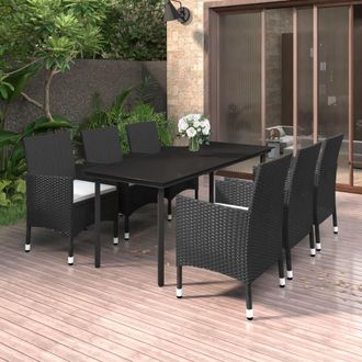 vidaXL Set Comedor De Jard&iacute;n 7 Pzas Y Cojines Rat&aacute;n Sint&eacute;tico Y Vidrio Vidaxl