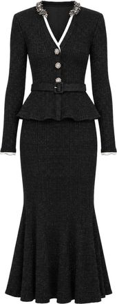 Self Portrait BLACK RIBBED KNIT MIDI DRESS WITH LUREX - Self-portrait - Woman