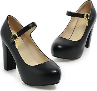 Generic Womens Bridesmaid Mary Jane Shoes - Block Heel Round-Toe Wedding Party Pumps,Black,5.5 UK