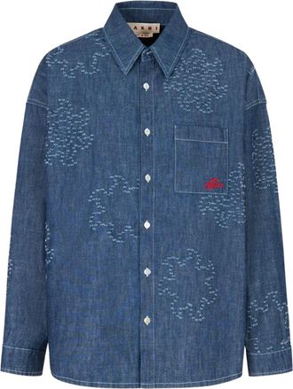 Marni sun-detail long-sleeved shirt - men - Cotton - 44 - Blue