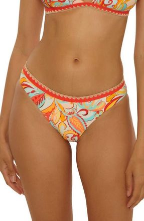 Lucky Brand Phuket Embroidered Trim Hipster Bikini Bottoms in Orange Multi at Nordstrom, Size X-Large