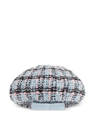 Self Portrait bow check hat - women - Cotton - One Size - Blue