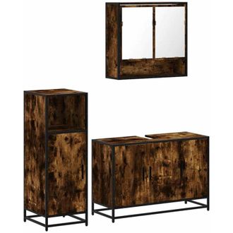 vidaXL Set De Muebles Ba&ntilde;o 3 Pzas Madera Contrachapada Roble Ahumado Vidaxl