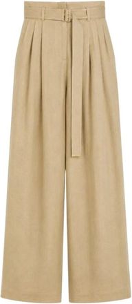 Max Mara Broeken, Dames, Beige, M, Linnen, Wijde broek
