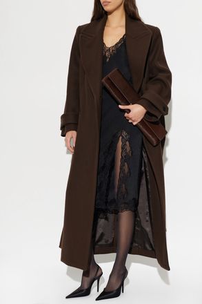 Balmain Wool Coat With Belt, Womens, Brown
