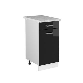Vicco Mueble Bajo Universal R-line, Negro Brillo Intenso, 40 Cm Con Caj&oacute;n, Con Encimera Vicco
