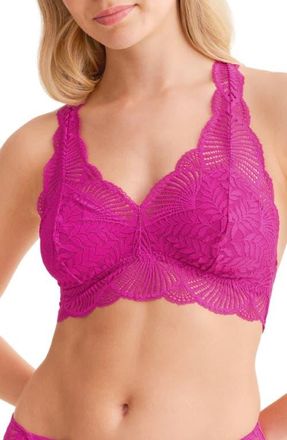 Fleur't Belle Epoque Racerback Lace & Microfiber Bralette in Passion Fruit at Nordstrom, Size X-Large