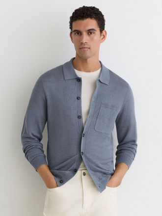 Reiss Airforce Blue Linen Button-through Collared Cardigan, Xxl